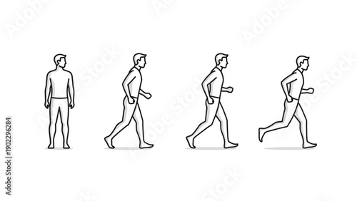 Illustrated sequence of human figure walking and running against a clean background