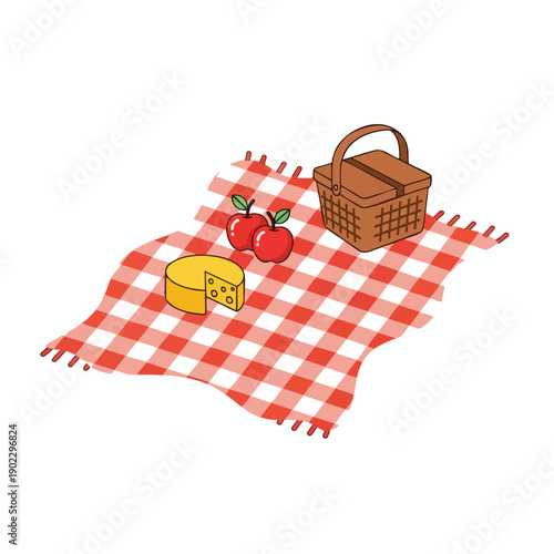 Picnic Blanket with Basket and Food