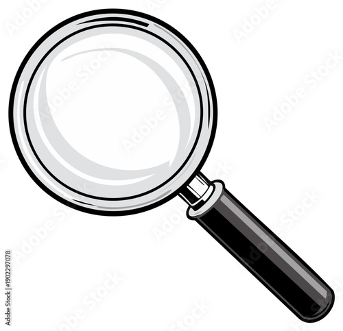 Magnifying glass illustration with shiny lens and black handle