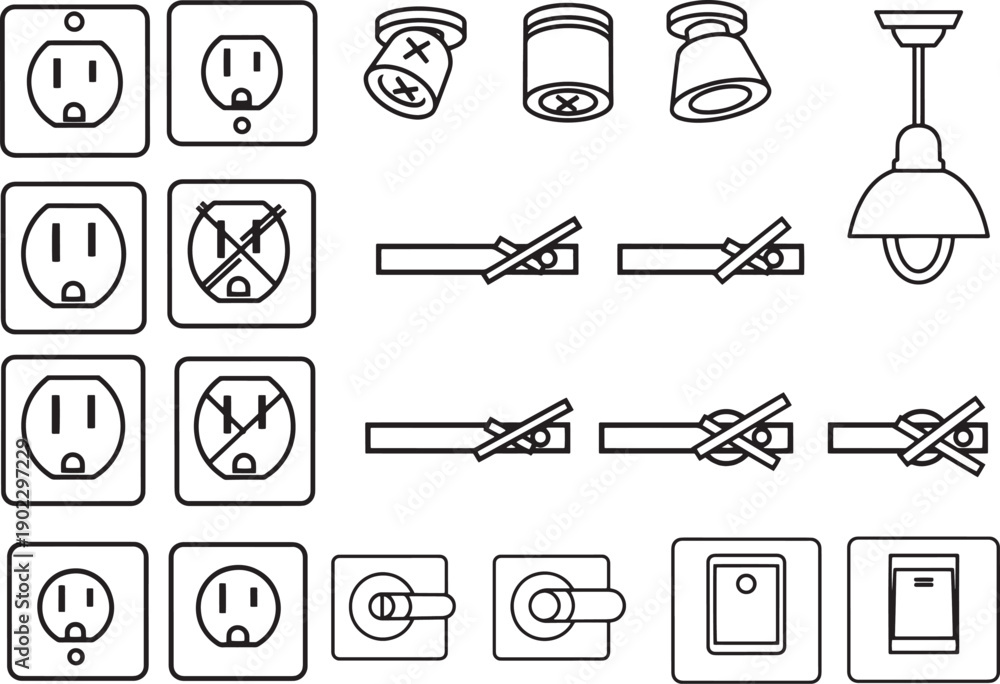 Fototapeta premium Electrical symbols displayed on an informative design, showing clear representations of electrical components for easy interpretation.