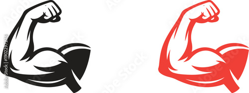 Strong Biceps Muscle Arm Logo Vector, Fitness Power Symbol Illustration Isolated on White Background