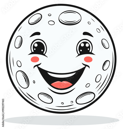 Happy Cartoon Moon Smiling Face Planet Satellite Space Celestial Body Galaxy Astronomy Round Illustration