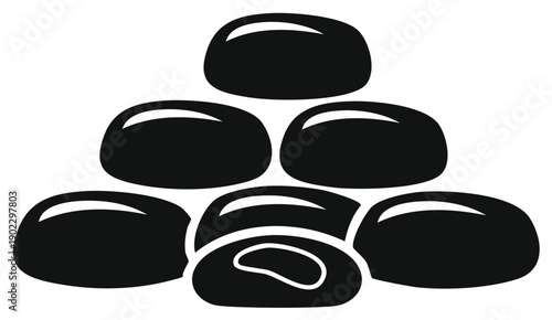 Black and white graphic of a stack of polished smooth stones with a central reveal