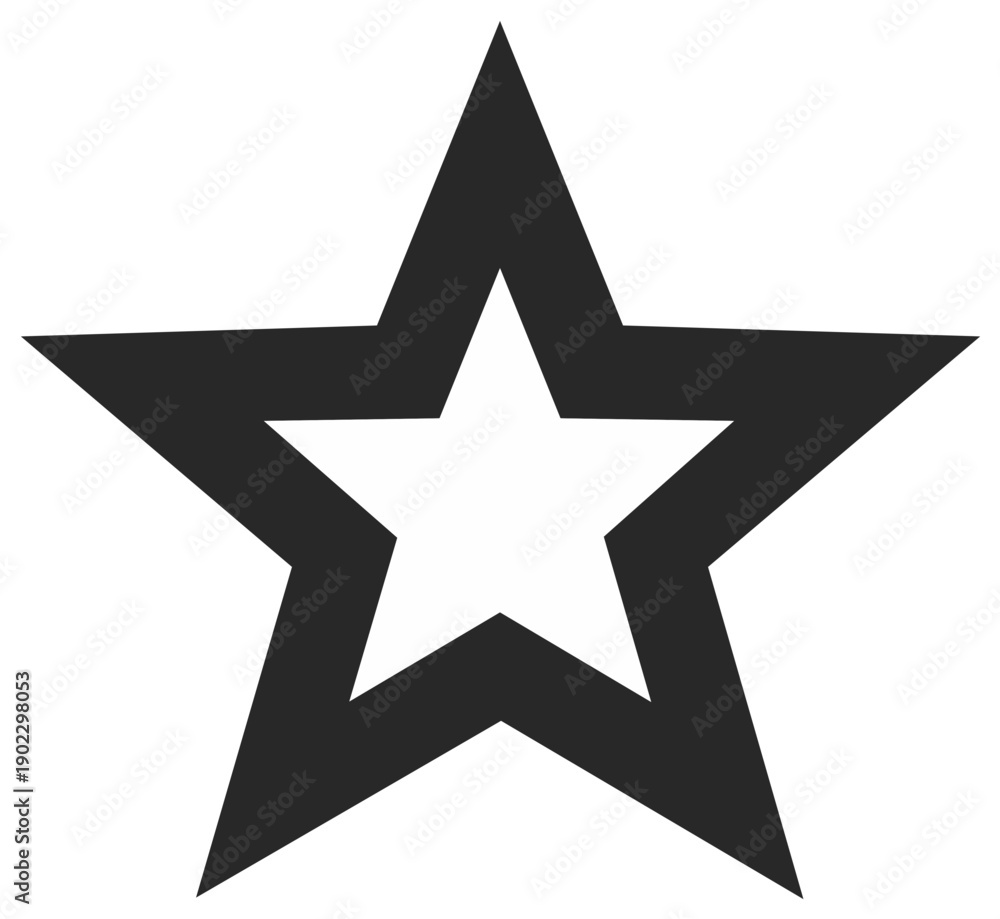 Fototapeta premium Bold black five pointed star outline with white inner star graphic symbol