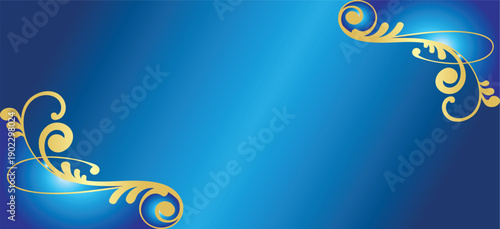 Elegant gradient blue background featuring golden swirling floral corner elements providing a sophisticated and classic frame design