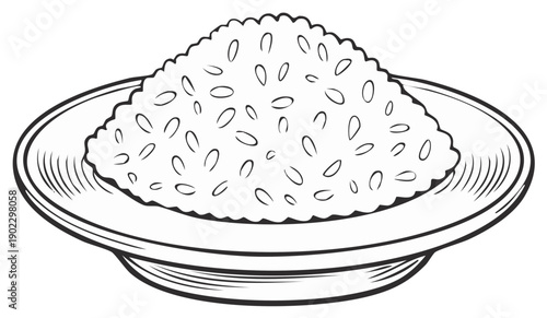 Hand Drawn Rice Pilaf on Plate Asian Cuisine Dinner Food Illustration