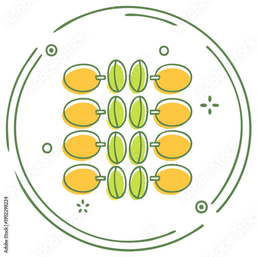 Grid of photovoltaic solar cells or plant tissue structure line art icon
