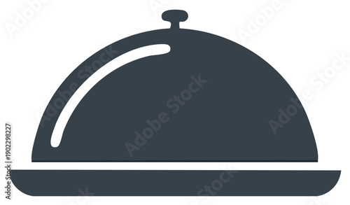 Covered serving plate illustration. Restaurant food dining. Dinner icon. Kitchen catering serving tray symbol.