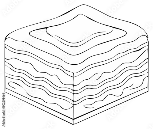Traditional Layered Sweet Pastry Baklava Outline Drawing Dessert Isolated Graphic Element Black and White