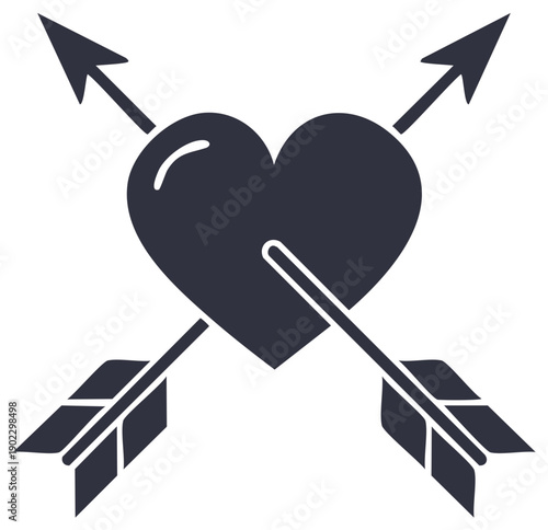 Pierced Heart Silhouette with Arrows Icon for Love Theme Decorations and Wedding Design Template