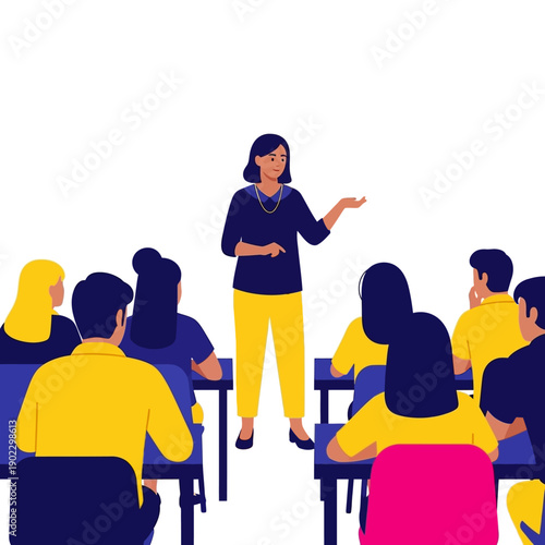 Confident businesswoman leading training session in modern classroom