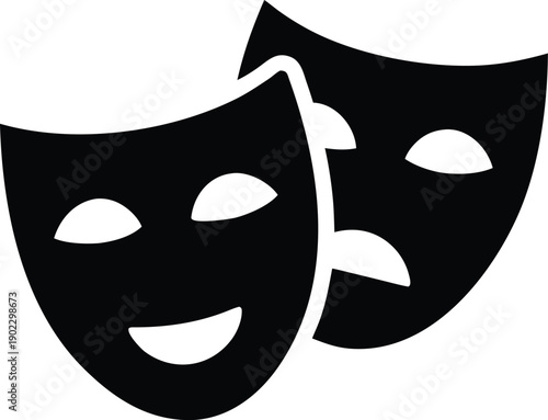 theater masks comedy tragedy silhouette vector illustration on transparent background