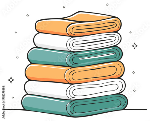 Neat pile of clean folded towels, colorful laundry stack with sparkling fresh appeal