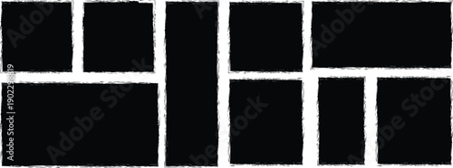 Set of grunge jagged rectangle shape. Black grunge rectangle. Paint brush grunge border frame.