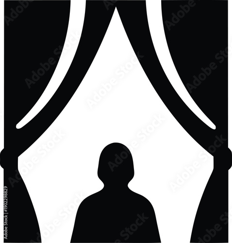 theater curtain drawn open silhouette vector illustration on transparent background