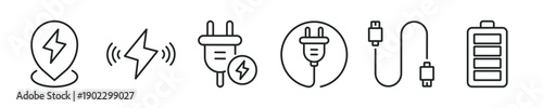 Charging thin line icon set. Web minimal editable stroke icons