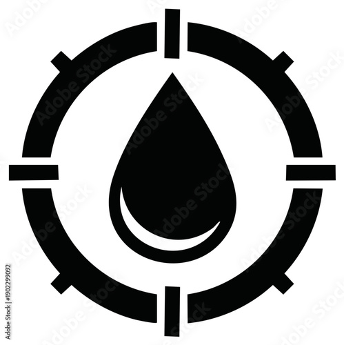 Oil Drop in Target Symbol: Petroleum Industry Icon, Fuel Focus, Liquid Asset, Precise Direction, Energy Target