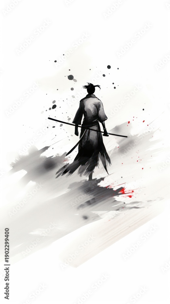 Fototapeta premium Samurai bird splattered creativity.