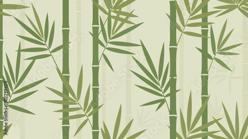 Green Bamboo Forest Pattern - Natural Tropical Plant Leaves and Stems