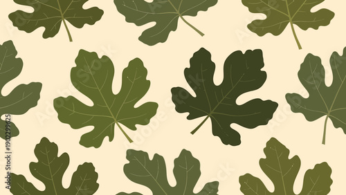 Green Fig Leaves Pattern, Botanical Illustration, Nature Background
