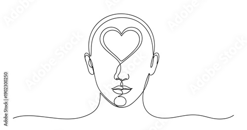 Abstract minimalist face drawing with heart shape mindful concept. No editable stroke