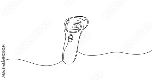 Digital infrared thermometer outline with display reading temperature. No editable stroke