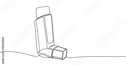 Line art asthma inhaler illustration - minimalist medical device on white background. No editable stroke