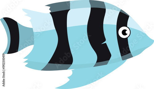 A cartoon fish with blue and black stripes