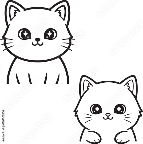 Cute kitten faces outline – Adorable cartoon cat line art vector illustration set