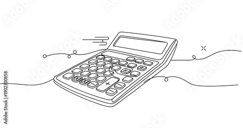 Line art of digital calculator on wavy background. Non editable stroke