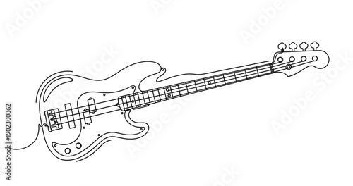 Outline of electric guitar vector with detailed strings and body design. Non editable stroke
