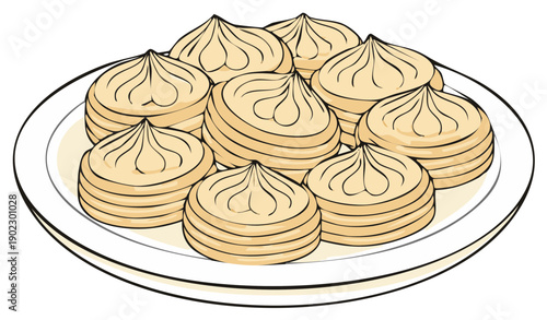 A plate of traditional Asian steamed dumplings illustration