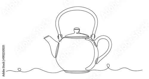 Minimalist continuous line drawing of a classic teapot. Non editable stroke