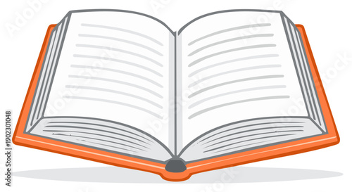 Open Orange Book Cartoon Style Illustration Blank Pages Study Education School