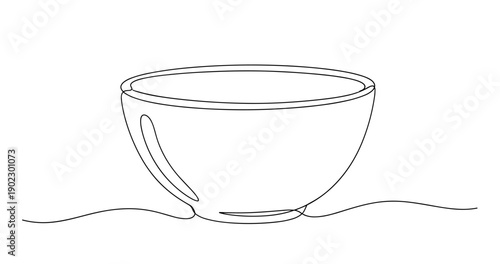 Minimalist continuous line drawing of a tea cup on white background. Non editable stroke