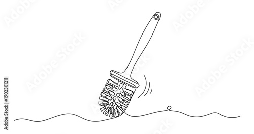 Minimalist line art of standing toilet brush with abstract background. Non editable stroke
