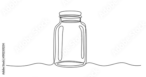 Minimalist continuous line drawing of a glass jar on a white background. Non editable stroke