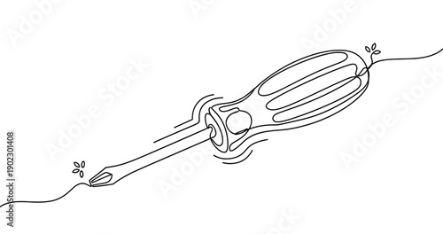 Line art illustration of a vibrating screwdriver with detailed handle design. Non editable stroke