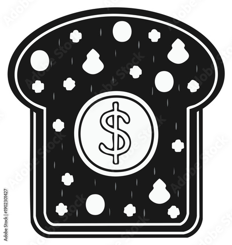 Bread slice with dollar symbol. Concept of income and financial growth.