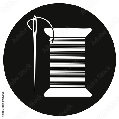 Spool of Thread and Needle Crafting Silhouette: Sewing Equipment, Tailoring Tool