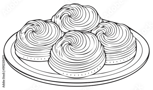 Elegant meringue desserts displayed on plate offer a delightful visual treat perfect for bakery illustrations