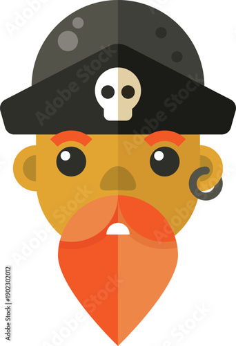 A cartoon pirate with a skull on his head and a beard