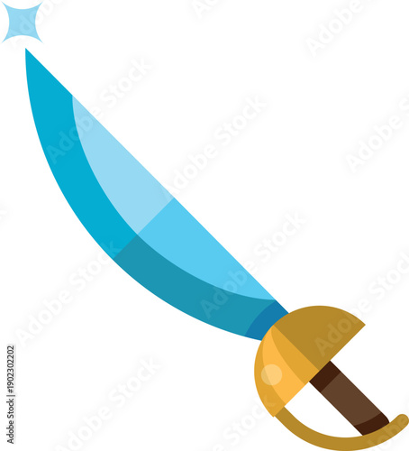 A blue and gold sword with a gold handle