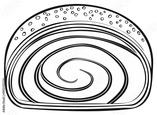 Delicious Pastry Roll Swirls in Delicate Line Art Black and White Illustration, Perfect for Coloring Book or Culinary Design