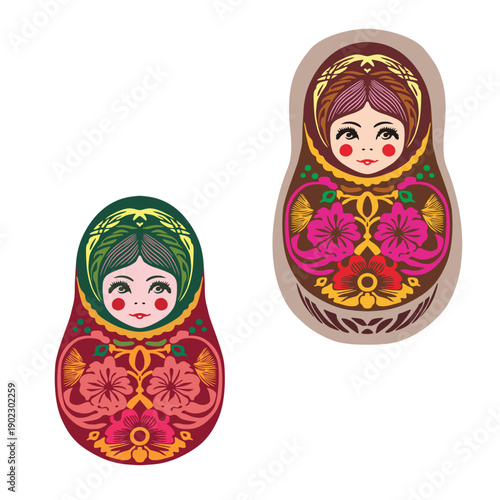 Colorful nesting dolls. Traditional russian dolls - isolated objects on a white background. Vector clipart