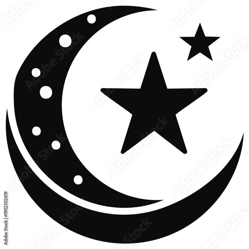 Crescent moon and stars illustration symbolizing celestial themes and celestial bodies in dark sky