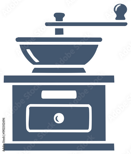 Vintage Coffee Grinder Illustration Dark Blue Color Silhouette