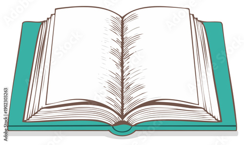 Vector illustration of an open book with empty white pages and a green cover