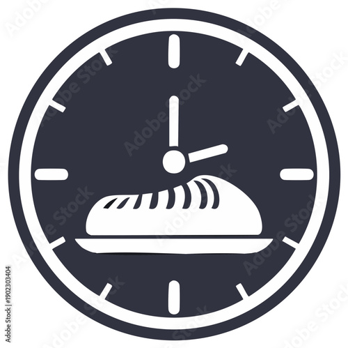 Mealtime Schedule Vector Icon with Analog Clock and Bread Loaf