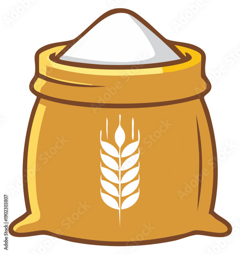 Bag of white flour with wheat symbol on brown sack